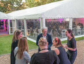 people talking outdoors